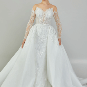 Long Sleeve Maxi Tulle Wedding Dress