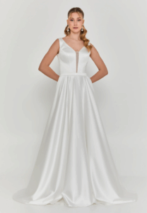 sleeveless maxi satin wedding dress