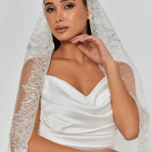 beaded section single tier tulle veil abbdvk 220