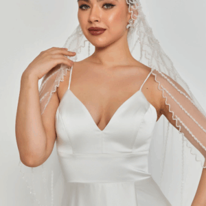 beaded section single tier tulle veil