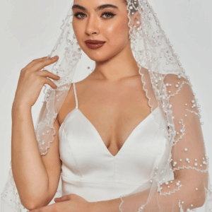 beaded section single tier tulle veil