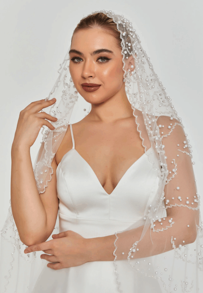 beaded section single tier tulle veil beaded section single tier tulle veil