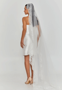 beaded section single tier tulle veil