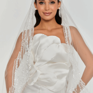 beaded section single tier tulle veil